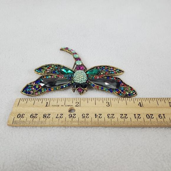 Rhinestone Dragonfly Gold-tone Large 4" Colorful Rhinestone Brooch Pin Pendant - Picture 7 of 8